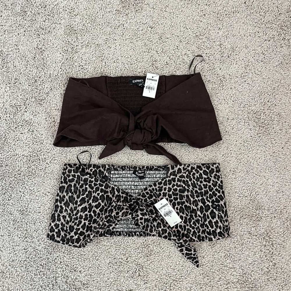 New Express Linen Blend Bandeaus Tie-Front Tube Top. Set Of 2